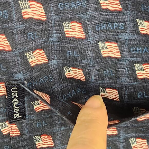 Ralph Lauren Chaps Men's Long Sleeve Bl American Flag Print Shirt Navy SZ L EUC - Picture 9 of 15
